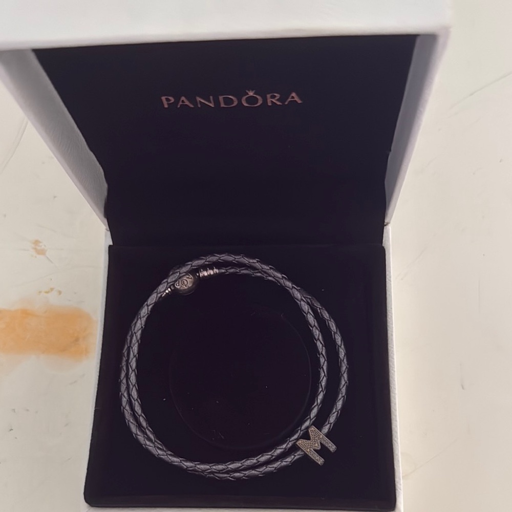 Pandora Black Bracelet with Minimalist Design and Silver Charm